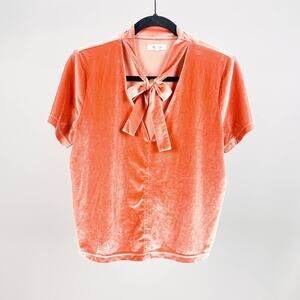 Madewell Orange Velvet Tie Top Blouse Shirt Velour Retro Preppy Casual